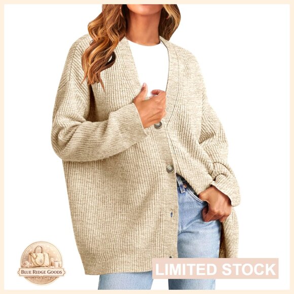 Open Front Oversized V Neck Cardigan Sweater Soft Knit Loose Fit
